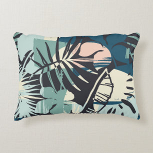 Seamless exotic pattern with tropical plants and a decorative cushion