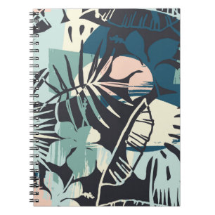 Seamless exotic pattern with tropical plants and a notebook