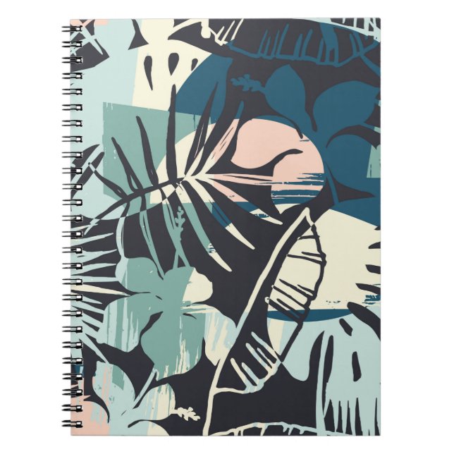 Seamless exotic pattern with tropical plants and a notebook (Front)