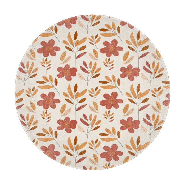 Seamless Fall Autumn Floral Pattern Cutting Board (Front)