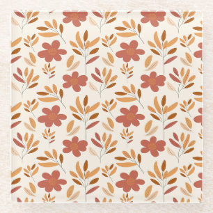 Seamless Fall Autumn Floral Pattern Glass Coaster