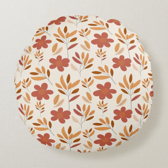Seamless Fall Autumn Floral Pattern Round Cushion (Front)