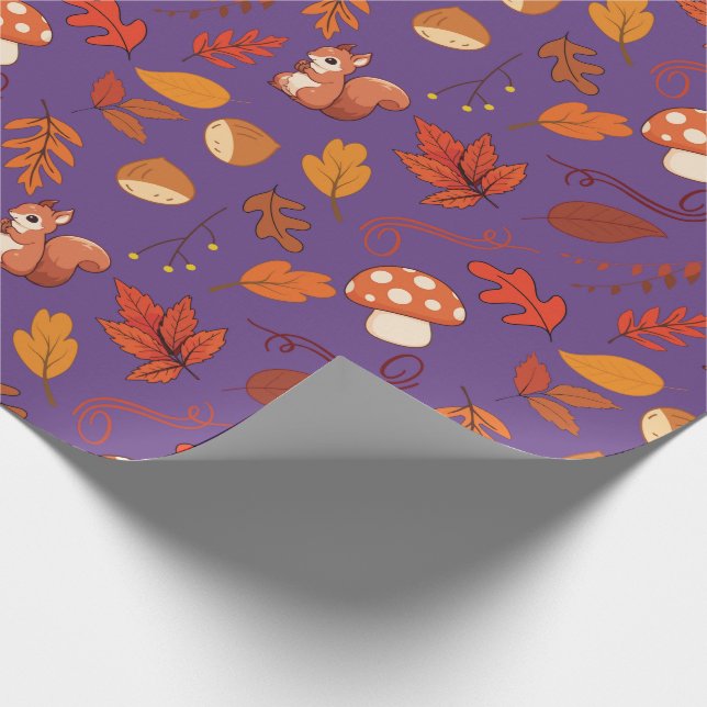 Seamless Fall Wrapping Paper: Squirrel and Leaves Paper (Corner)