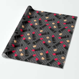 Seamless fashion cosmetic red lipstick polka dots wrapping paper
