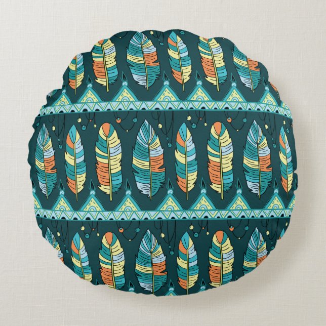 Seamless feather pattern background. Endless colou Round Cushion (Front)