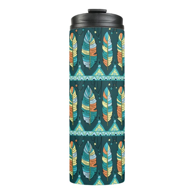 Seamless feather pattern background. Endless colou Thermal Tumbler (Front)