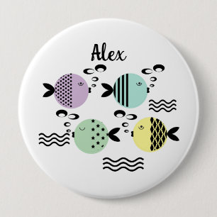 Seamless fish abstract scandinavian modern marine  10 cm round badge