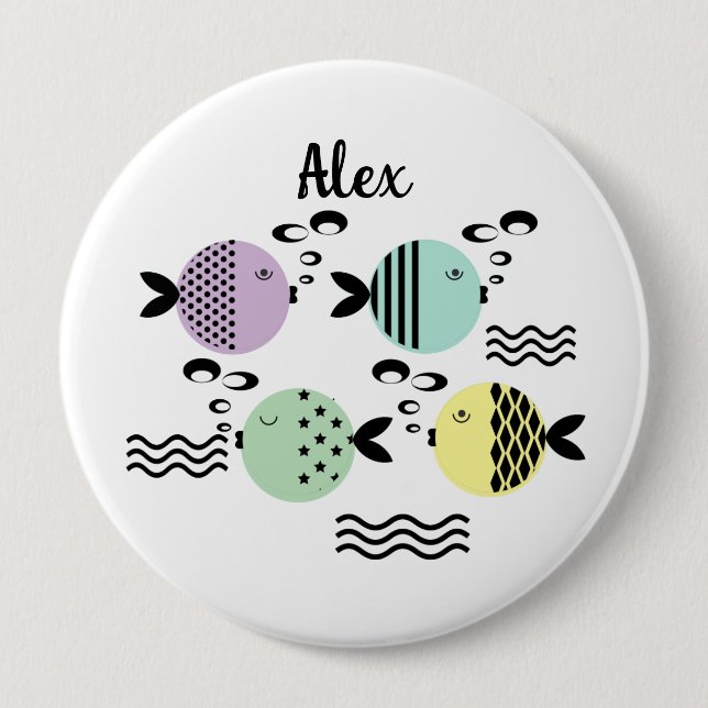 Seamless fish abstract scandinavian modern marine  10 cm round badge (Front)