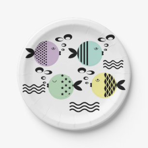 Seamless fish abstract scandinavian modern marine paper plate