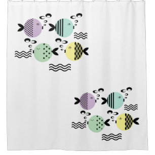 Seamless fish abstract scandinavian modern marine shower curtain
