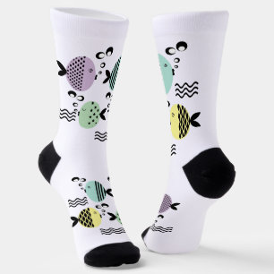Seamless fish abstract scandinavian modern marine  socks