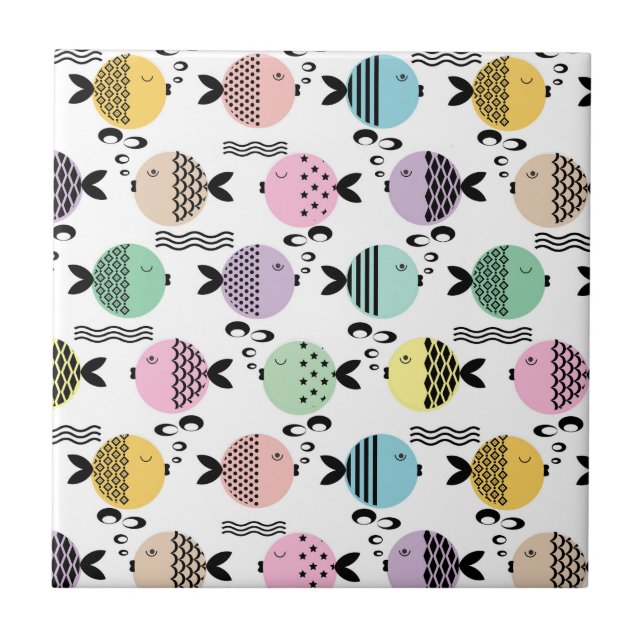 Seamless fish abstract scandinavian modern marine tile (Front)