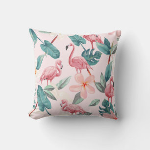 seamless flamingos and tropical flowers illustrati cushion