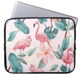 seamless flamingos and tropical flowers illustrati laptop sleeve