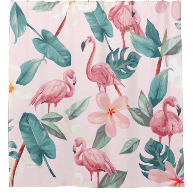seamless flamingos and tropical flowers illustrati shower curtain (Front)