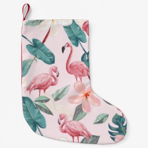 seamless flamingos and tropical flowers illustrati small christmas stocking