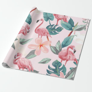 seamless flamingos and tropical flowers illustrati wrapping paper