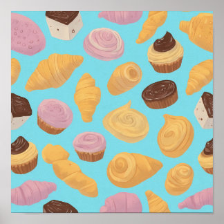 Seamless Flat Color Undulating Pastry Pattern Poster
