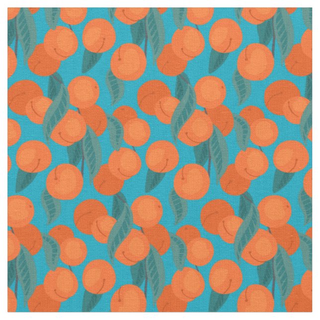 Seamless flat pattern with peaches on branches fabric (Close Up)
