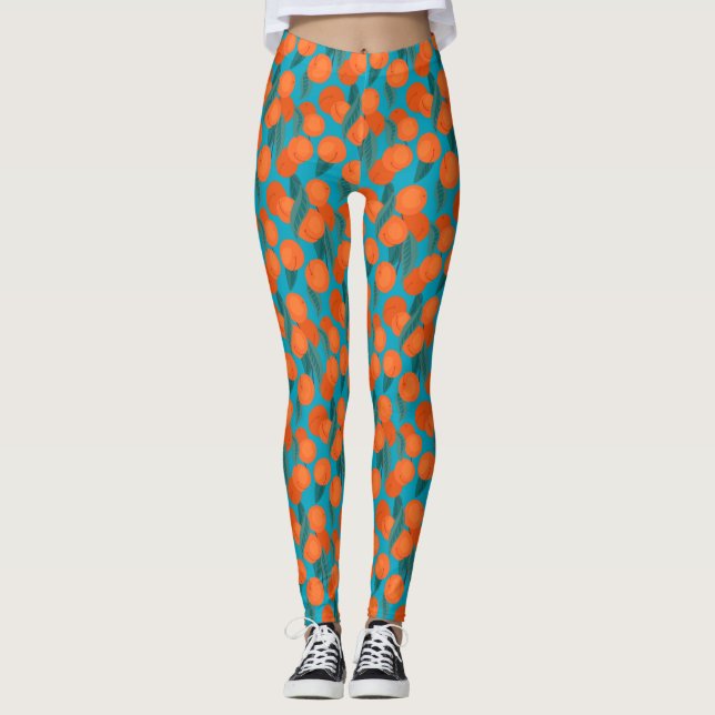 Seamless flat pattern with peaches on branches  leggings (Front)