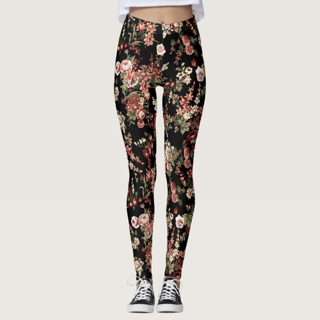 Seamless floral background: flower pattern. leggings (Front)