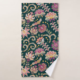 Seamless floral background. Pink flowers and leafs Bath Towel