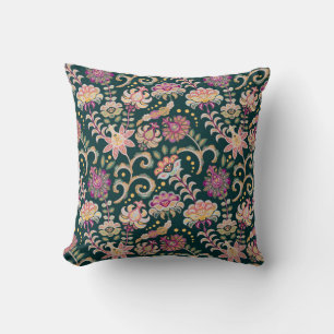 Seamless floral background. Pink flowers and leafs Cushion
