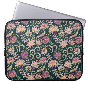 Seamless floral background. Pink flowers and leafs Laptop Sleeve