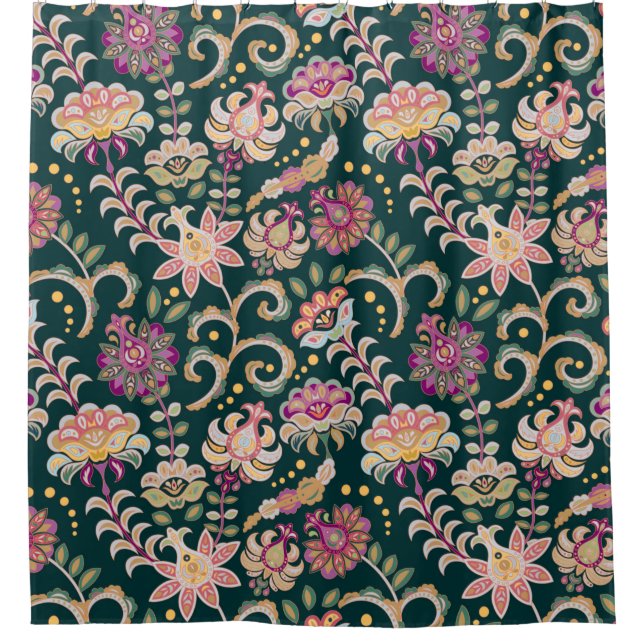 Seamless floral background. Pink flowers and leafs Shower Curtain (Front)