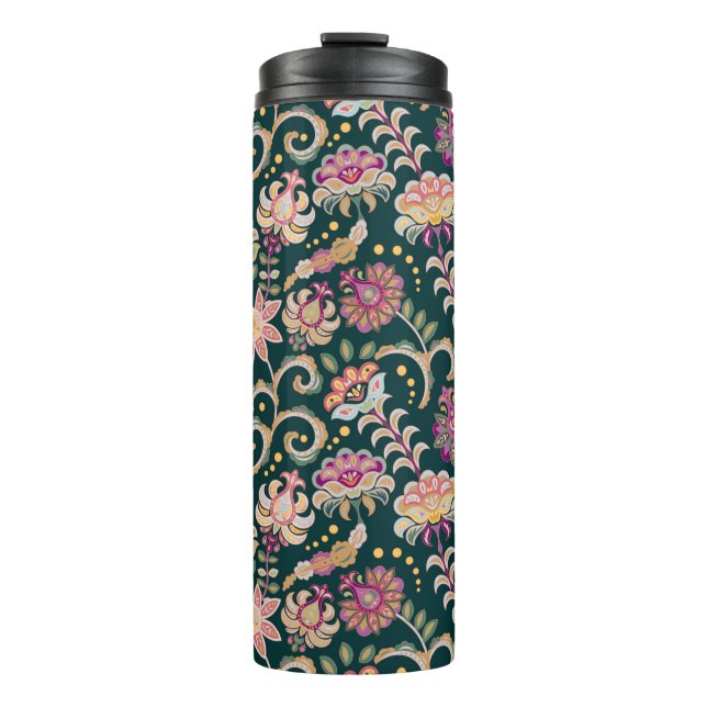 Seamless floral background. Pink flowers and leafs Thermal Tumbler (Front)