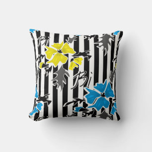Seamless floral blue yellow flowers gray leaves st cushion