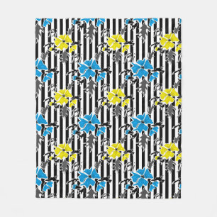 Seamless floral blue yellow flowers grey leaves st fleece blanket
