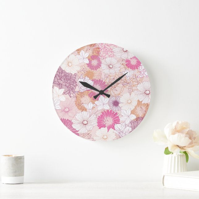 Seamless Floral  Large Clock (Home)
