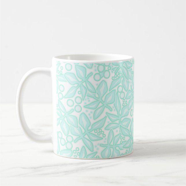 Seamless floral light green flowers lace leaves wh coffee mug (Left)