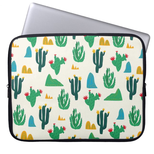 Seamless floral natural abstract cactus pattern on laptop sleeve (Front)