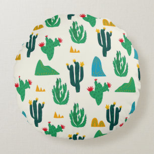 Seamless floral natural abstract cactus pattern on round cushion