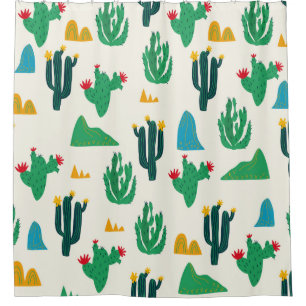 Seamless floral natural abstract cactus pattern on shower curtain