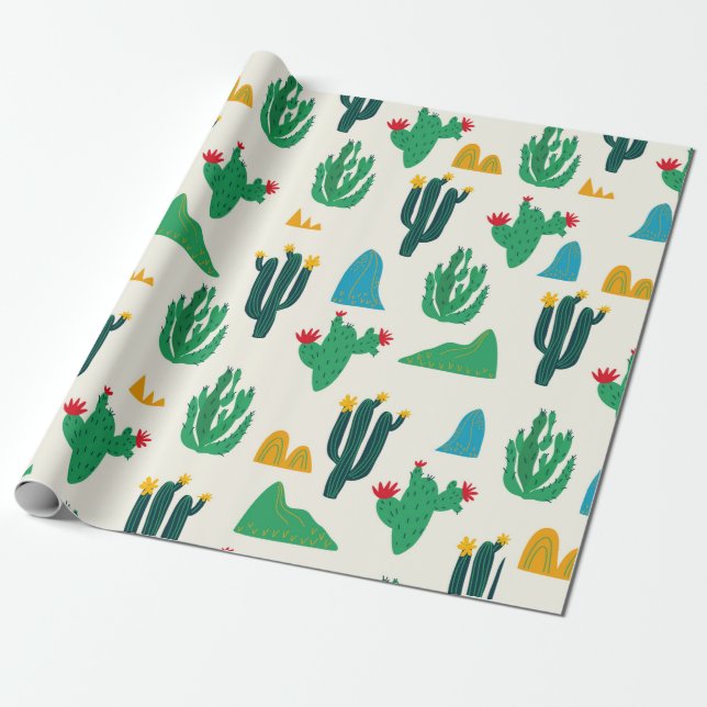 Seamless floral natural abstract cactus pattern on wrapping paper (Unrolled)