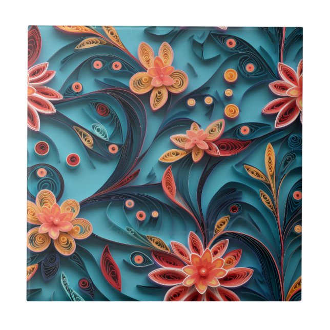 Seamless floral paper pattern Ceramic Tile (Front)