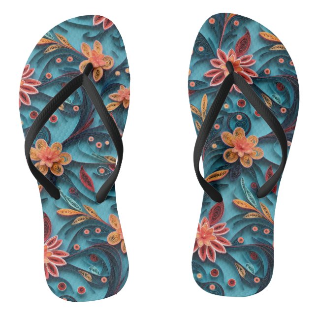 Seamless floral paper pattern Pair of Flip Flops (Footbed)