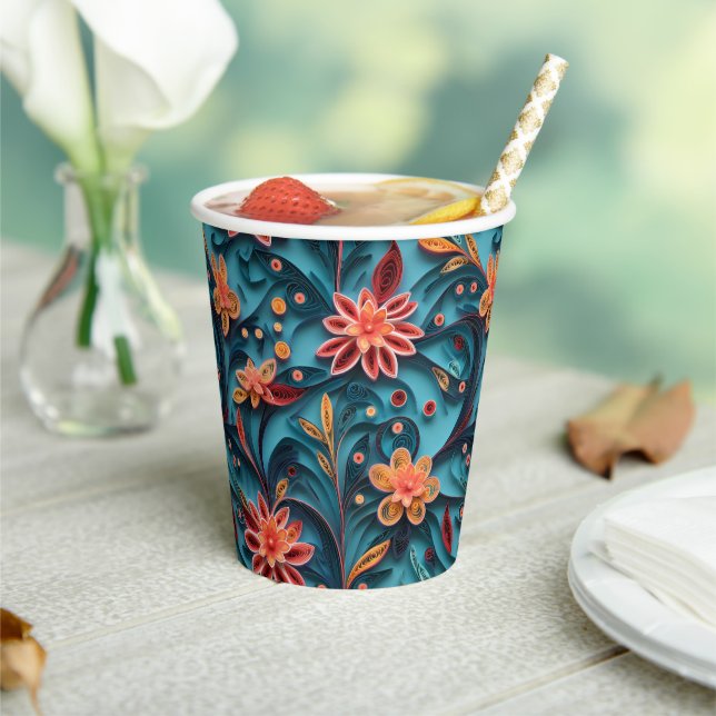 Seamless floral paper pattern Paper cup (Insitu)