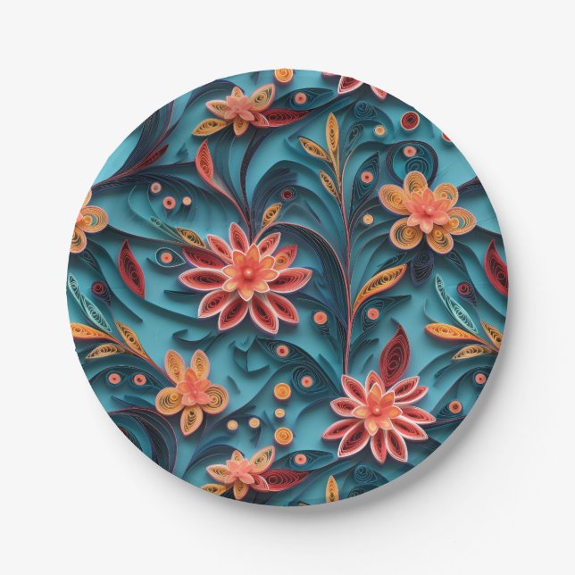 Seamless floral paper pattern Paper Plates (Front)