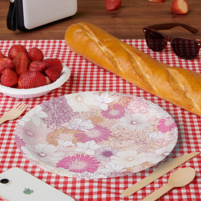 Seamless Floral  Paper Plate (Picnic)
