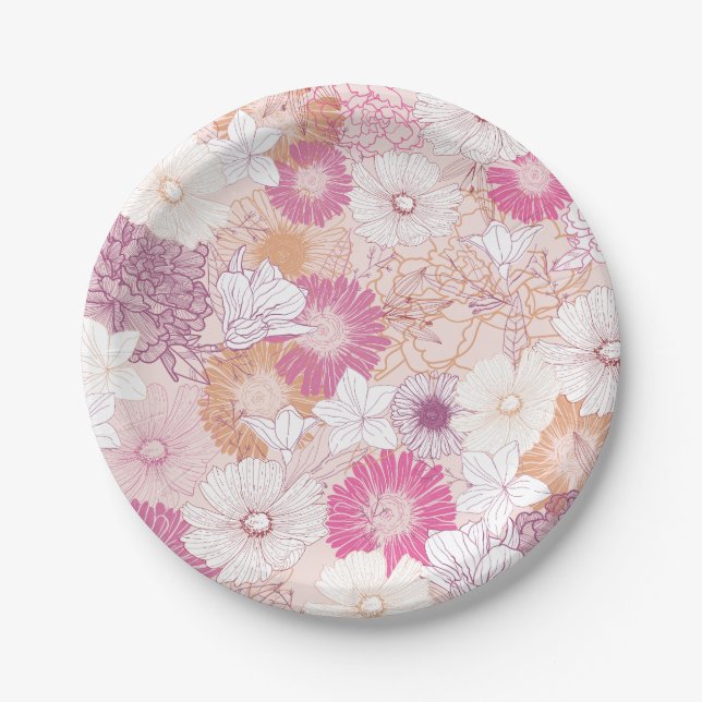 Seamless Floral  Paper Plate (Front)