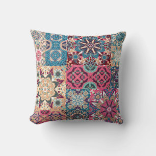 Seamless floral patchwork pattern. Vintage chequer Cushion