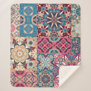 Seamless floral patchwork pattern. Vintage chequer Sherpa Blanket