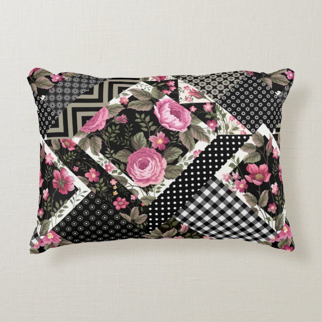 seamless floral patchwork pattern with geometrical decorative cushion (Front)