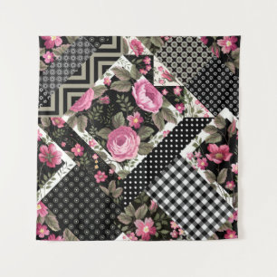 seamless floral patchwork pattern with geometrical tapestry