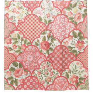 seamless floral patchwork pattern with roses in pa shower curtain