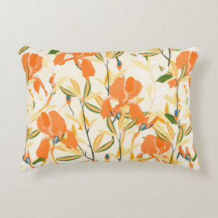 Seamless floral pattern. Arrangement orange iris f Decorative Cushion